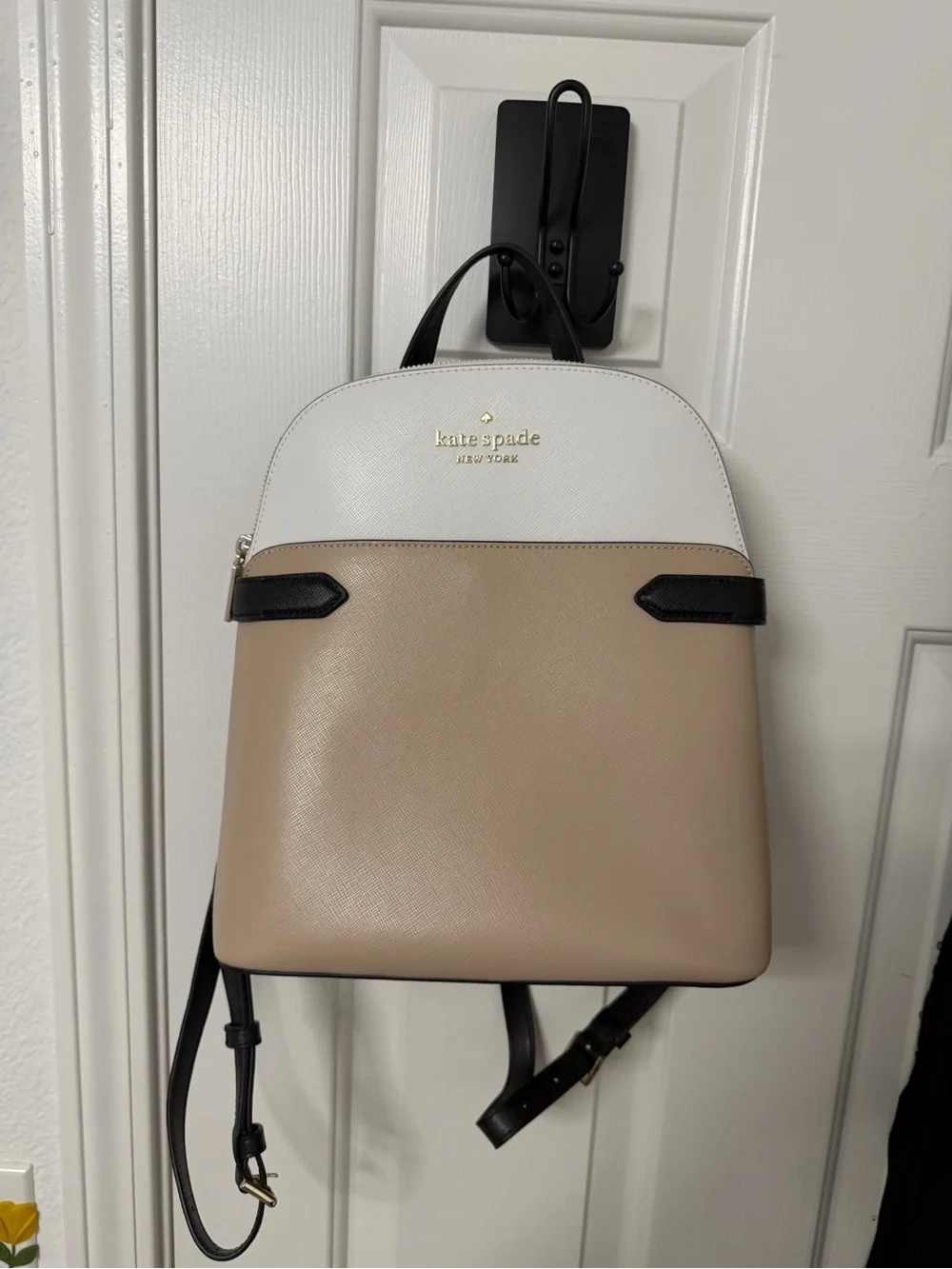 NEW WITH TAGS kate spade Beige, White and Black Leather Dome Backpack